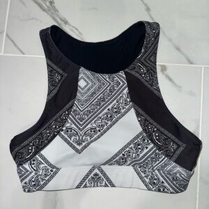 Arcadia Movement Black and White Paisley Sports Bra Bandana Print